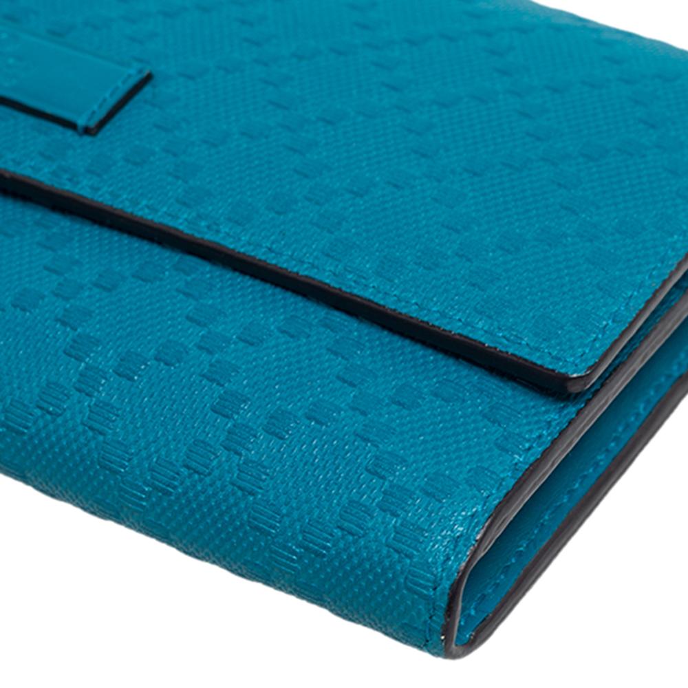 Gucci Blue Turquoise Diamante Leather Flap Continental Wallet 1