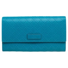 Gucci Blue Turquoise Diamante Leather Flap Continental Wallet