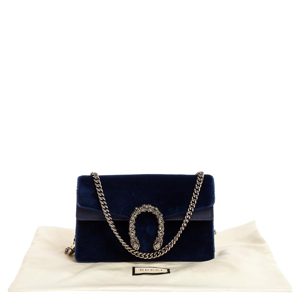 Gucci Blue Velvet and Leather Super Mini Dionysus Crossbody Bag 5