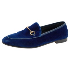 Gucci Blue Velvet Horsebit Slip On Jordaan Loafers Size 39