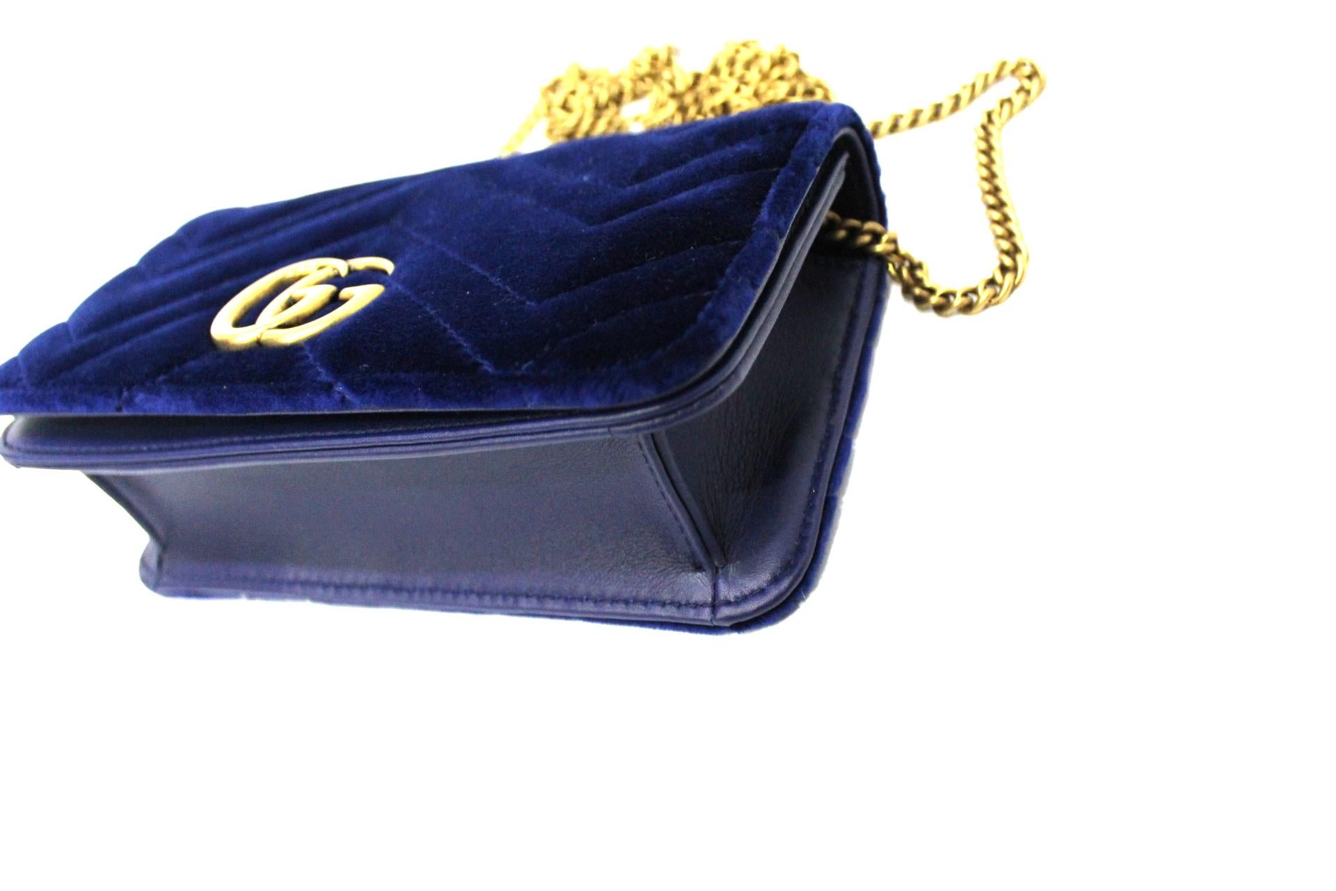 Black Gucci Blue Velvet Marmont Bag