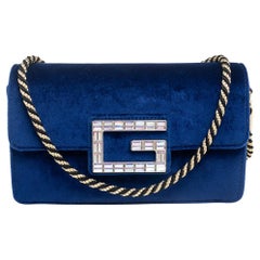 Used Gucci Blue Velvet Mini Broadway Crossbody Bag