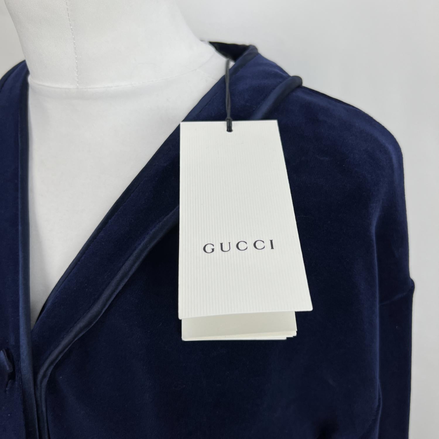 Black Gucci Blue Velvet Satin Trimmed Short Jumpsuit Size XL