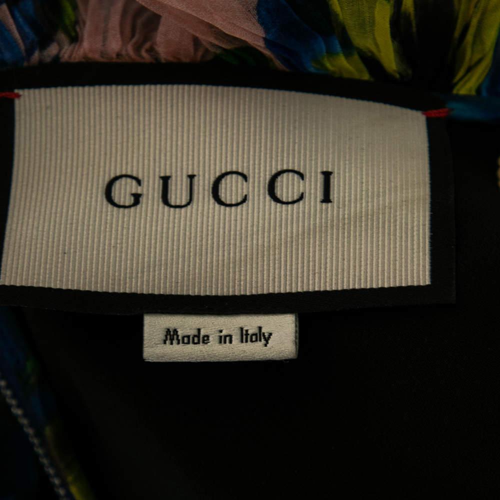 Gucci Blue Violet Printed Silk Organza Ruffle Trimmed Plisse Maxi Dress M 4