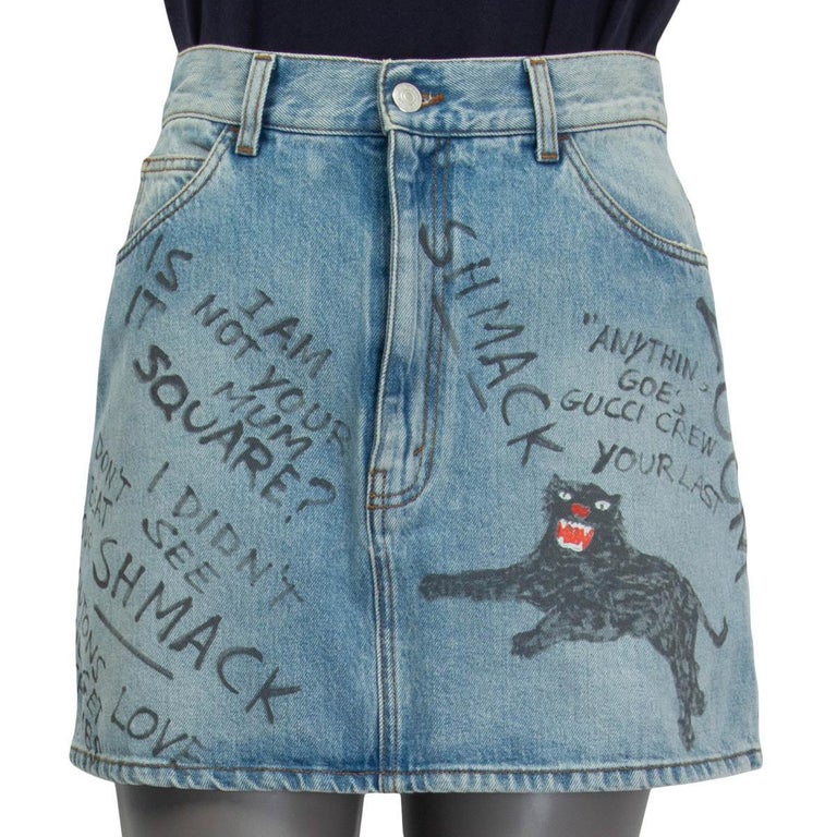 GUCCI blue washed cotton SCRIBBLE WRITING DENIM MINI Skirt 42 M For Sale at  1stDibs