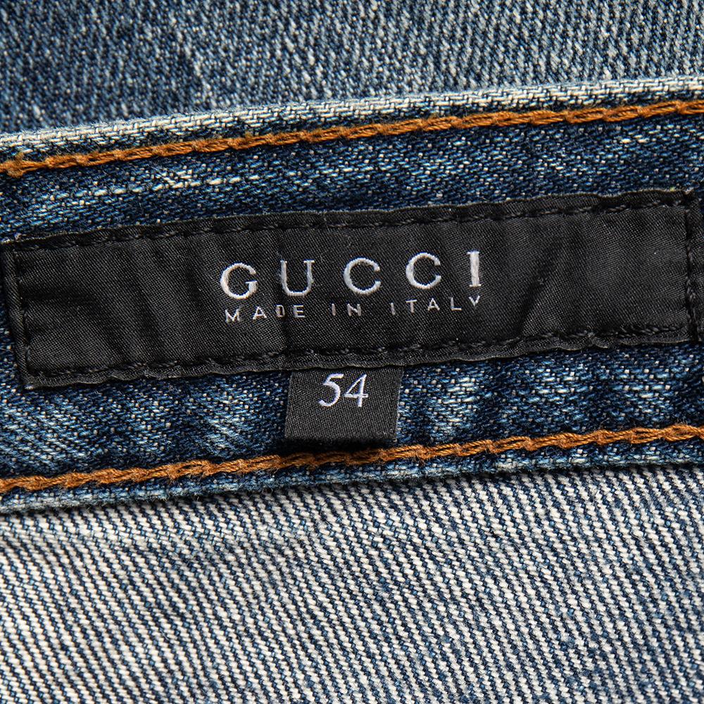 Gucci Blue Washed Denim Wide Leg Jeans XXL In Good Condition For Sale In Dubai, Al Qouz 2