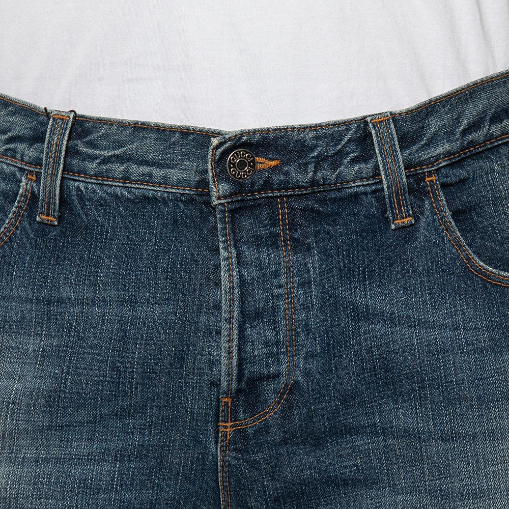 Men's Gucci Blue Washed Denim Wide Leg Jeans XXL For Sale