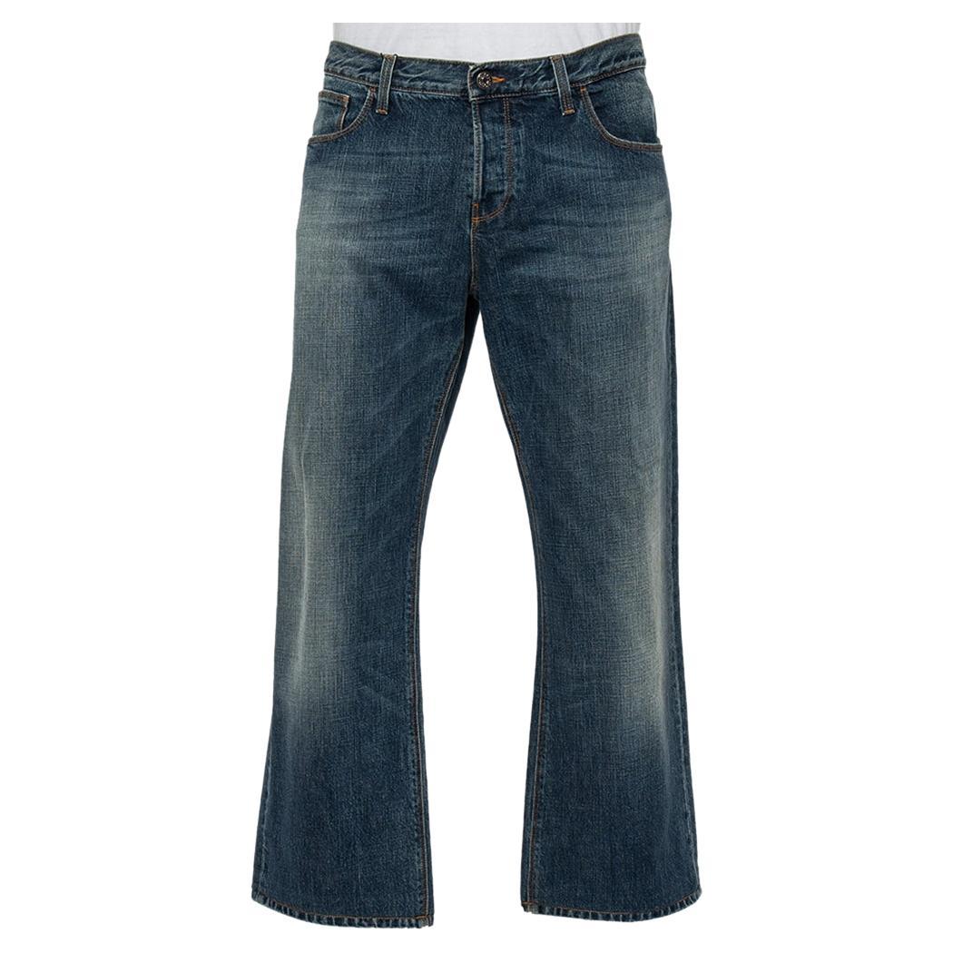 Gucci Blue Washed Denim Wide Leg Jeans XXL For Sale