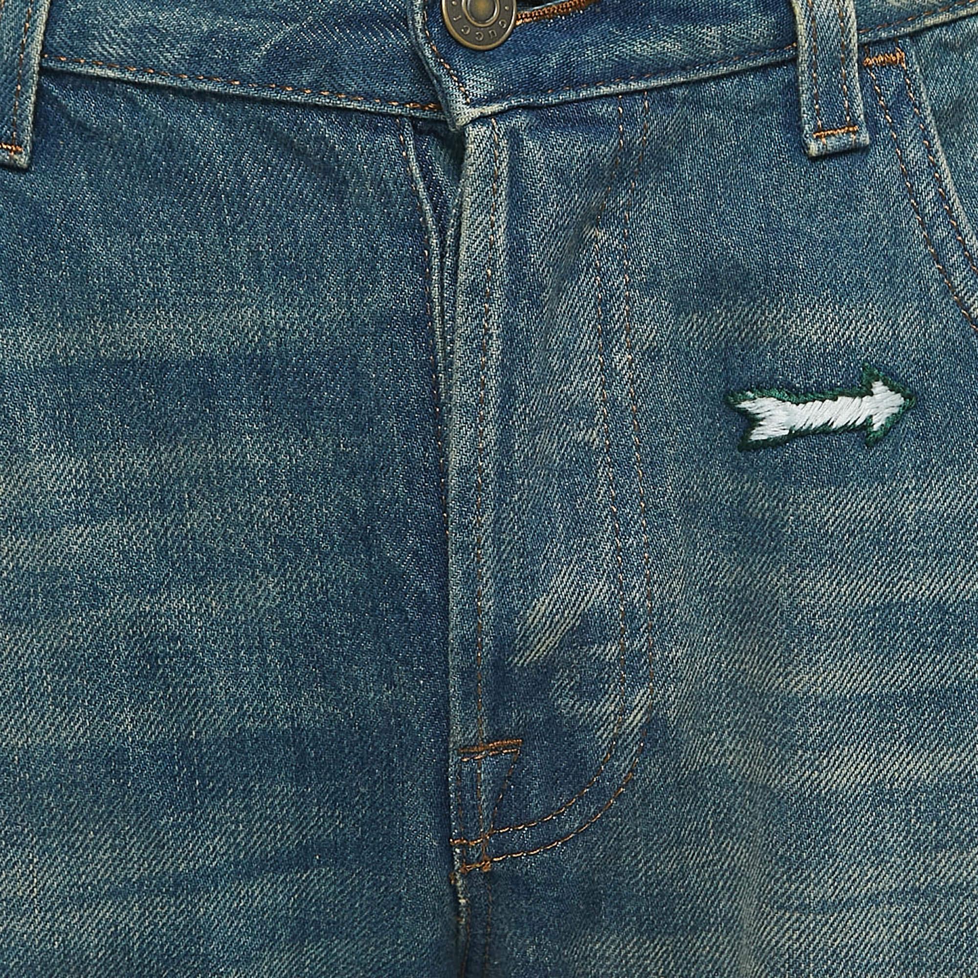 Blau gewaschene und bestickte Denim-Jeans von Gucci mit L-Taille 34