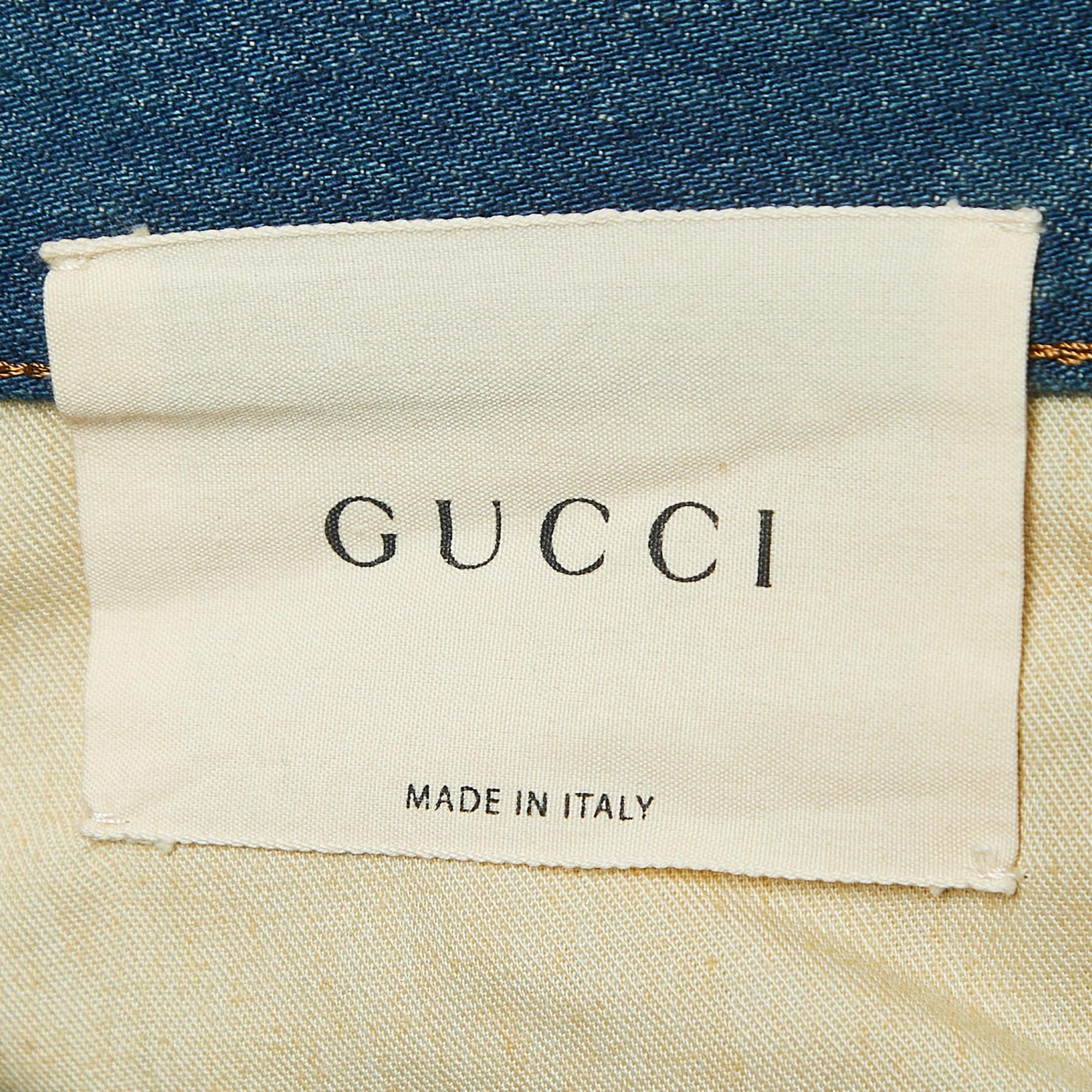 Men's Gucci Blue Washed & Embroidered Denim Jeans L Waist 34