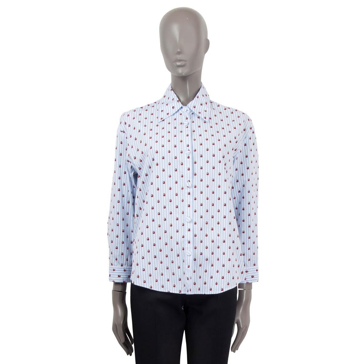 GUCCI blue & white cotton 2018 LADYBUG STRIPED Button-Up Shirt 42 M In Excellent Condition In Zürich, CH