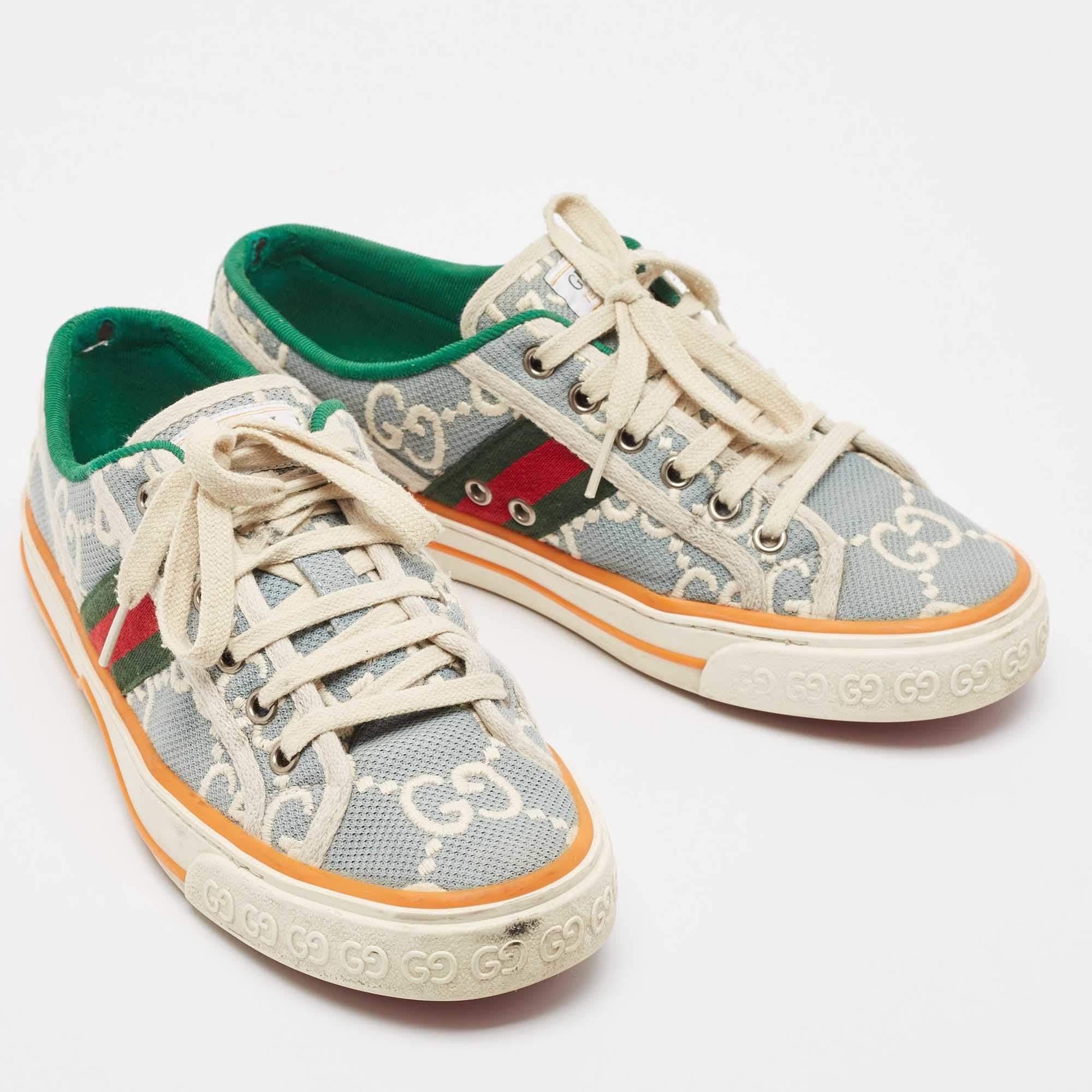 Gucci Blue/White GG Canvas Tennis 1977 Sneakers Size 38 In Good Condition In Dubai, Al Qouz 2