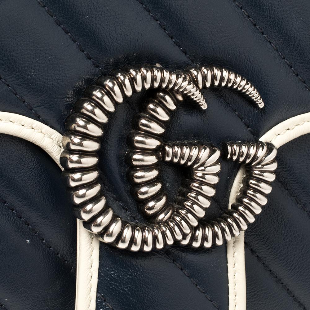 Black Gucci Blue/White Matelasse Leather Small GG Marmont Torchon Shoulder Bag