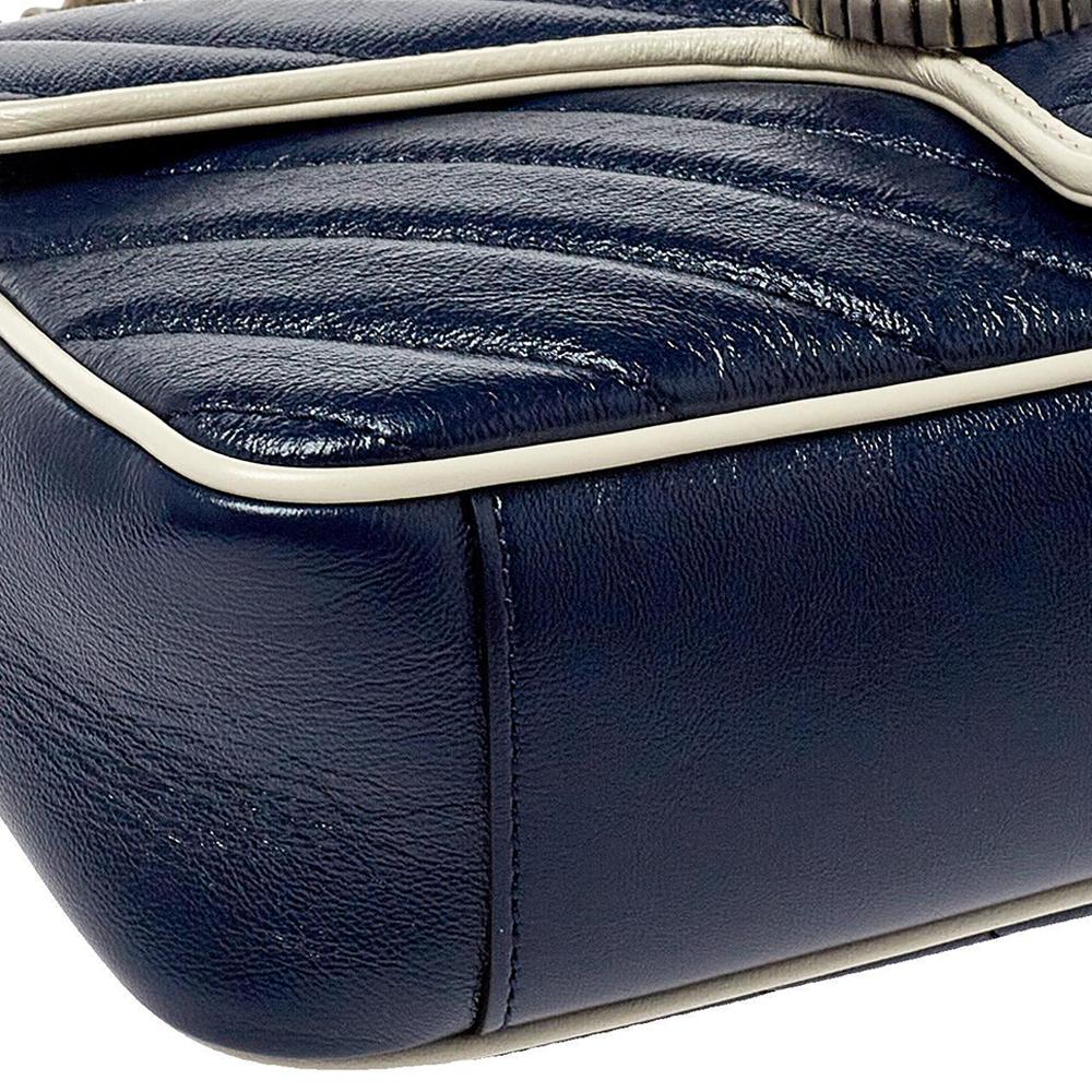 Gucci Blue/White Matelasse Leather Small GG Marmont Torchon Shoulder Bag In New Condition In Dubai, Al Qouz 2