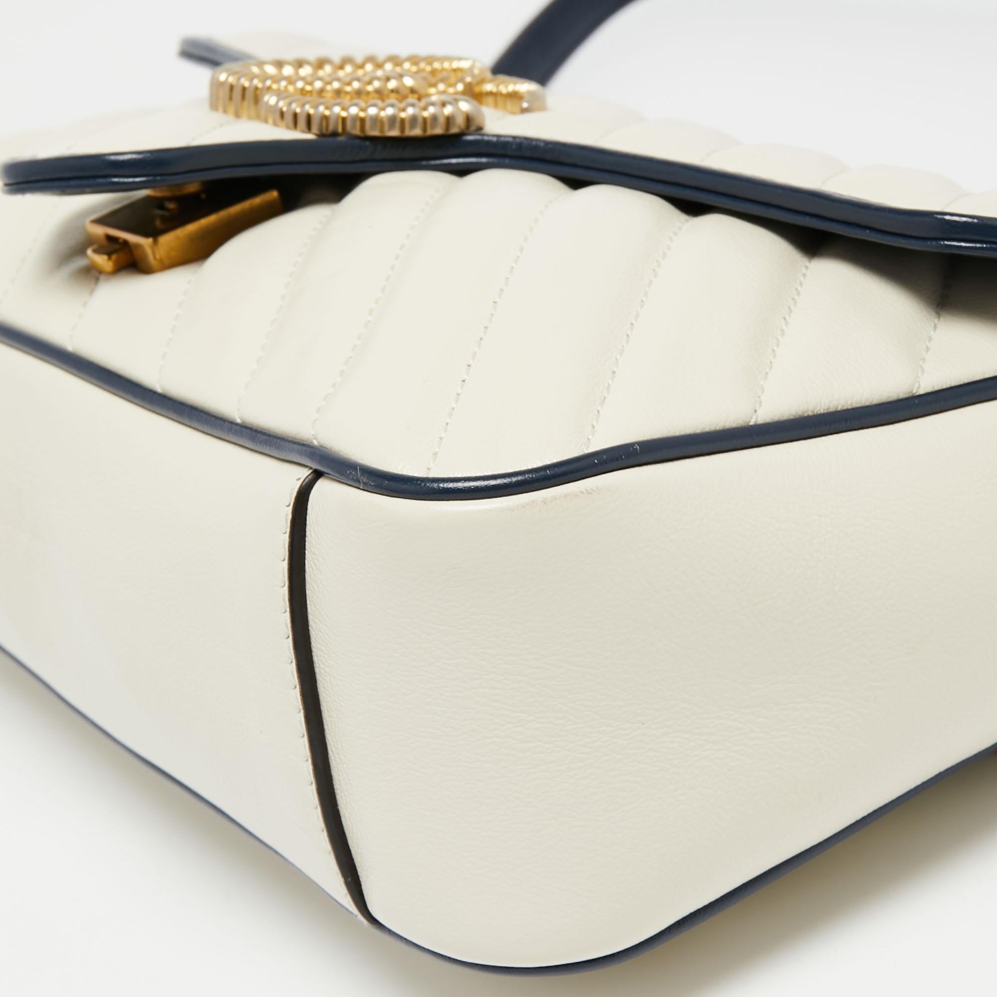 Women's Gucci Blue/White Matelasse Leather Small GG Marmont Torchon Shoulder Bag