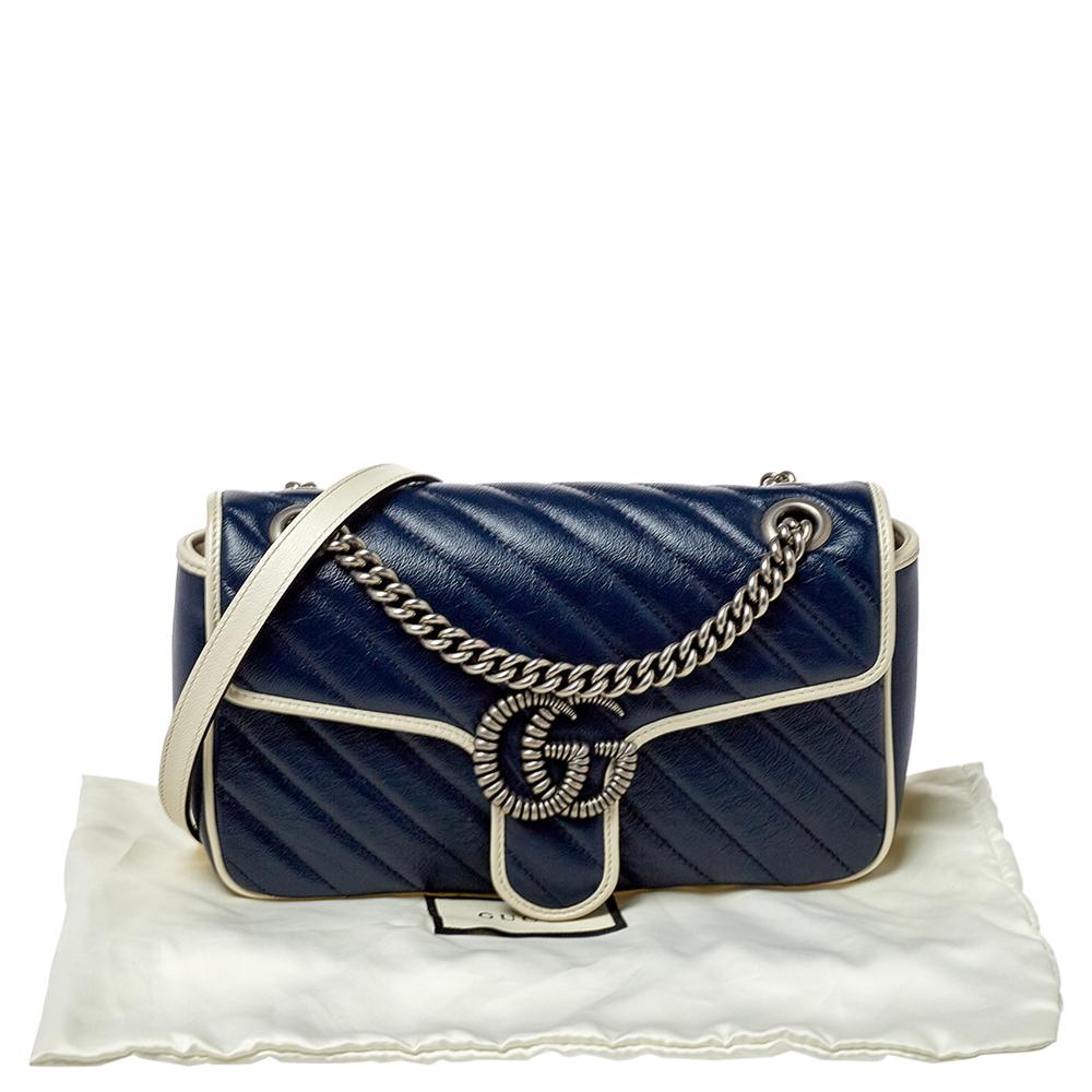Gucci Blue/White Matelasse Leather Small GG Marmont Torchon Shoulder Bag 1