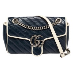 Gucci Blue/White Matelasse Leather Small GG Marmont Torchon Shoulder Bag