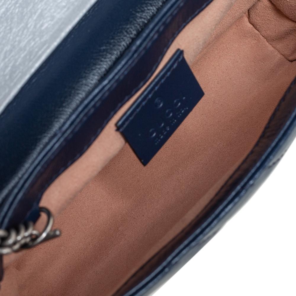 Gucci Blue/White Matelasse Leather Super Mini GG Marmont Torchon Crossbody Bag 3