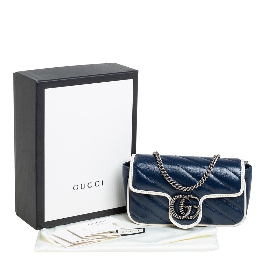 Gucci Blue/White Matelasse Leather Super Mini GG Marmont Torchon Crossbody Bag 4
