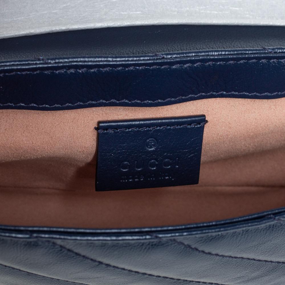 Black Gucci Blue/White Matelasse Leather Super Mini GG Marmont Torchon Crossbody Bag