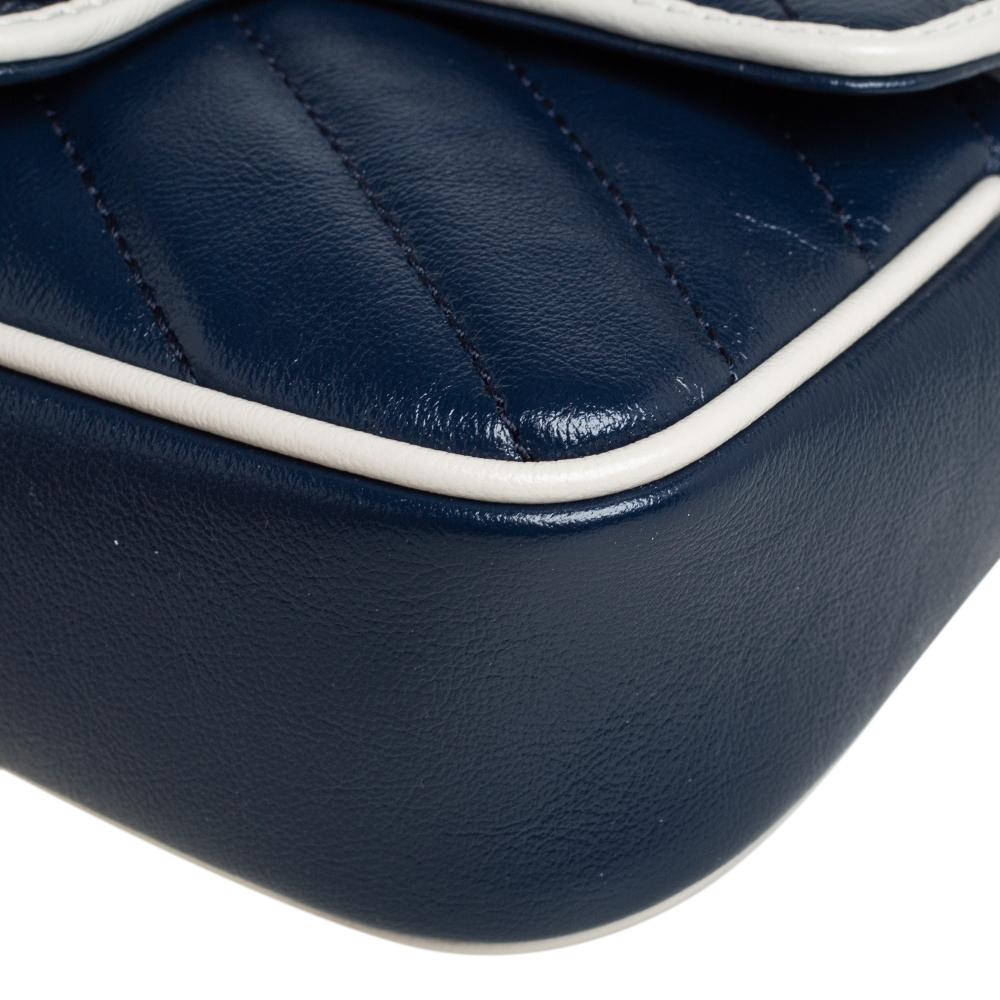 Gucci Blue/White Matelasse Leather Super Mini GG Marmont Torchon Crossbody Bag In New Condition In Dubai, Al Qouz 2