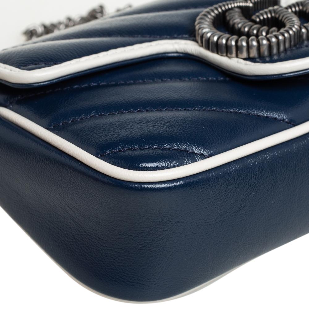 Women's Gucci Blue/White Matelasse Leather Super Mini GG Marmont Torchon Crossbody Bag
