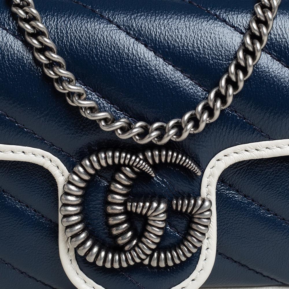 Gucci Blue/White Matelasse Leather Super Mini GG Marmont Torchon Crossbody Bag 1
