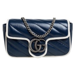 Gucci Blue/White Matelasse Leather Super Mini GG Marmont Torchon Crossbody Bag