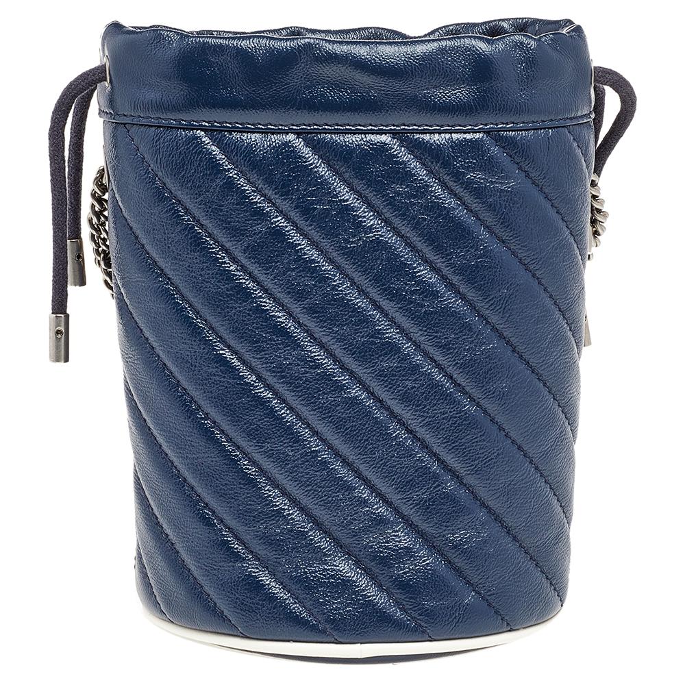 Gucci Blue/White Quilted Leather GG Marmont Bucket Bag 6