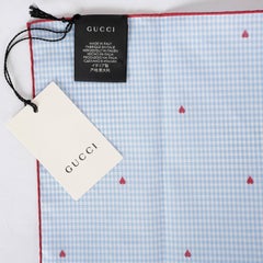 GUCCI blue white red cotton 2017 HEART CHECK 45 Pocket Square Scarf