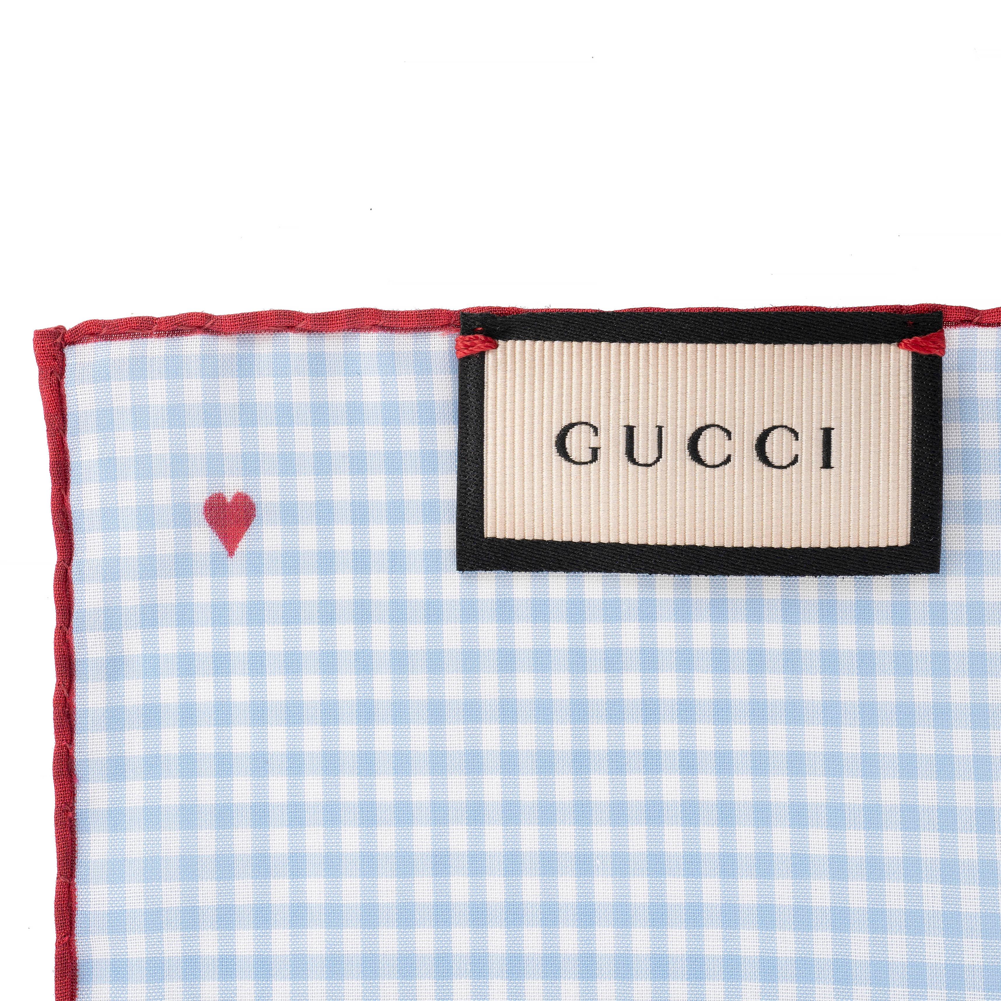 Blue GUCCI blue white red cotton 2017 HEART CHECK 45 Pocket Square Scarf For Sale