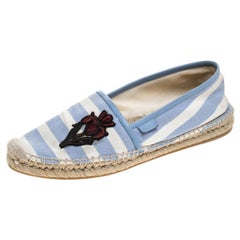 Gucci Blue/White Striped Canvas Embroidered Espadrille Flats Size 40