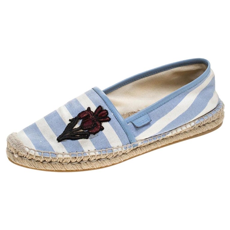 Gucci Blue/White Striped Canvas Embroidered Espadrille Flats Size 40 at ...
