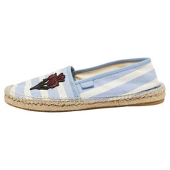 Gucci Blue/White Striped Canvas Embroidered Flat Espadrilles Size 41