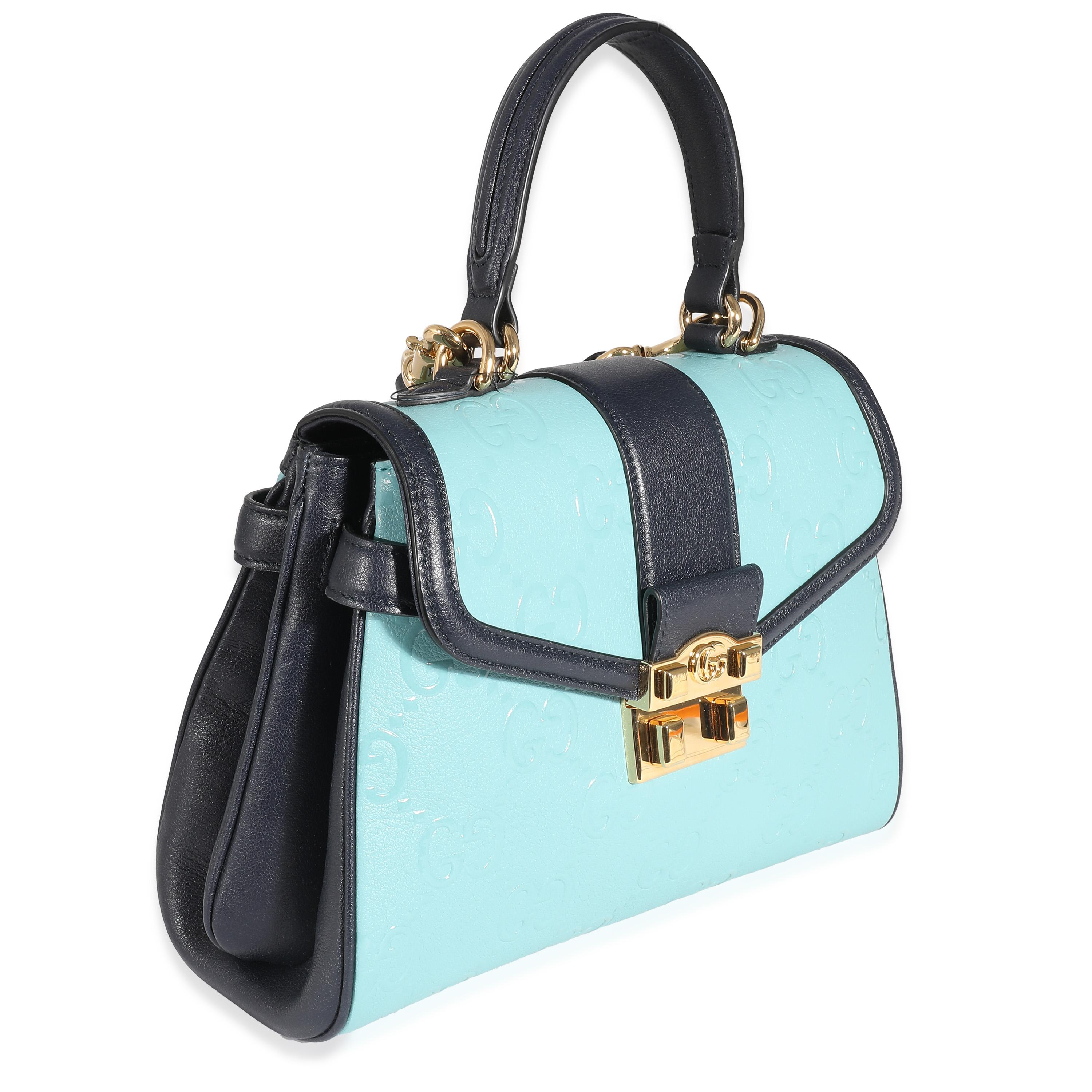 Bleu Sac à poignée Gucci en cuir de veau bleu Wonka Grain GG Monogram en vente