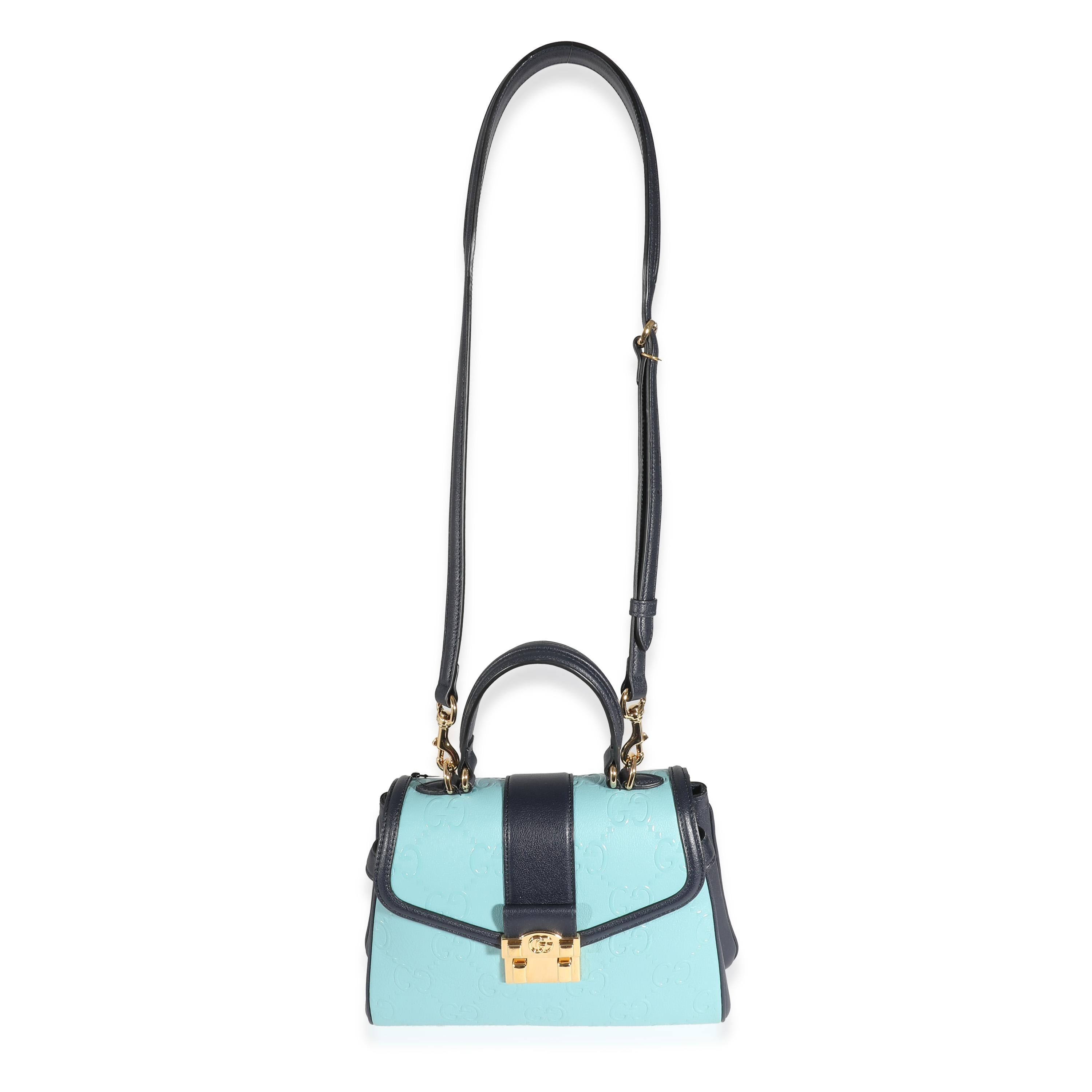 Sac à poignée Gucci en cuir de veau bleu Wonka Grain GG Monogram en vente 1