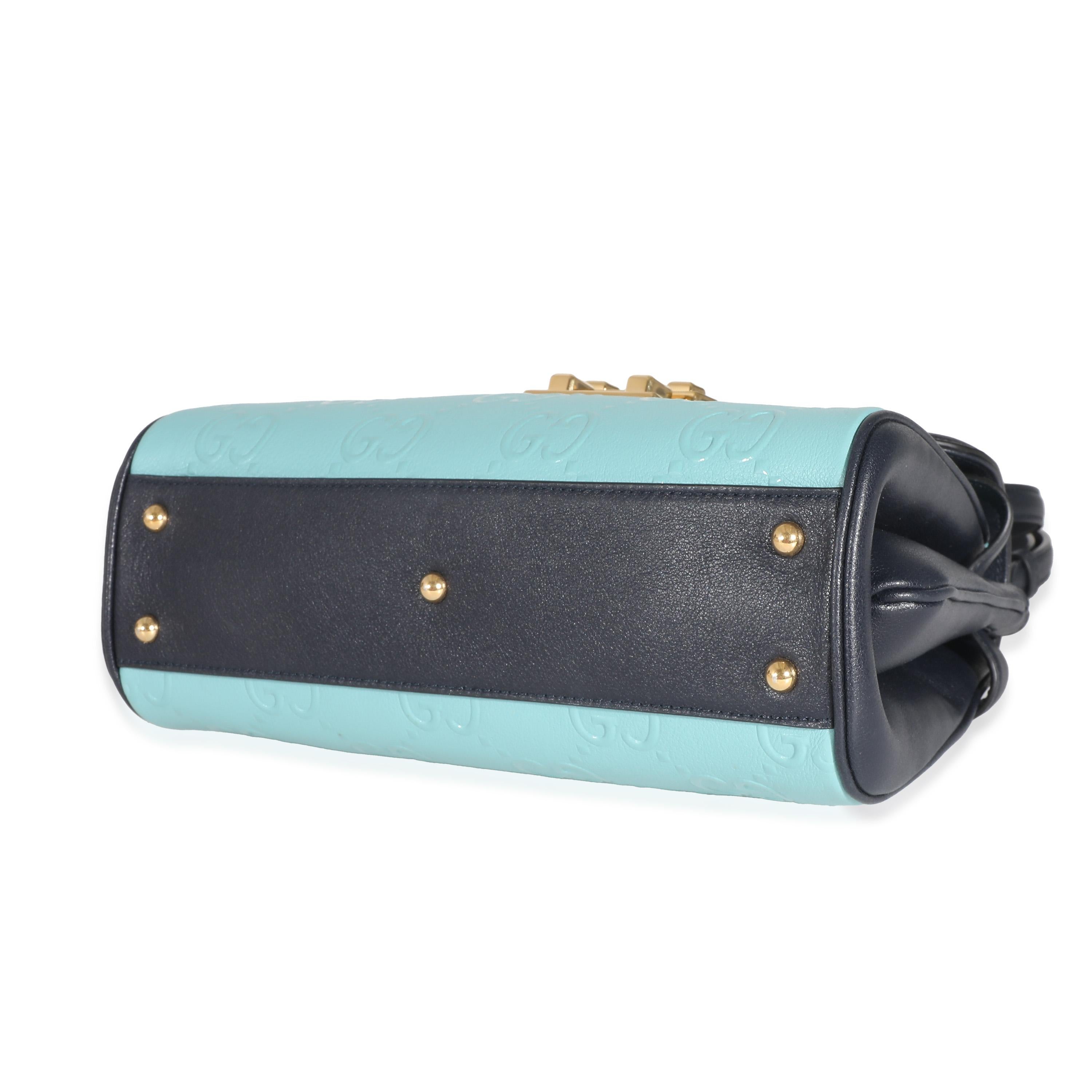 Sac à poignée Gucci en cuir de veau bleu Wonka Grain GG Monogram en vente 2