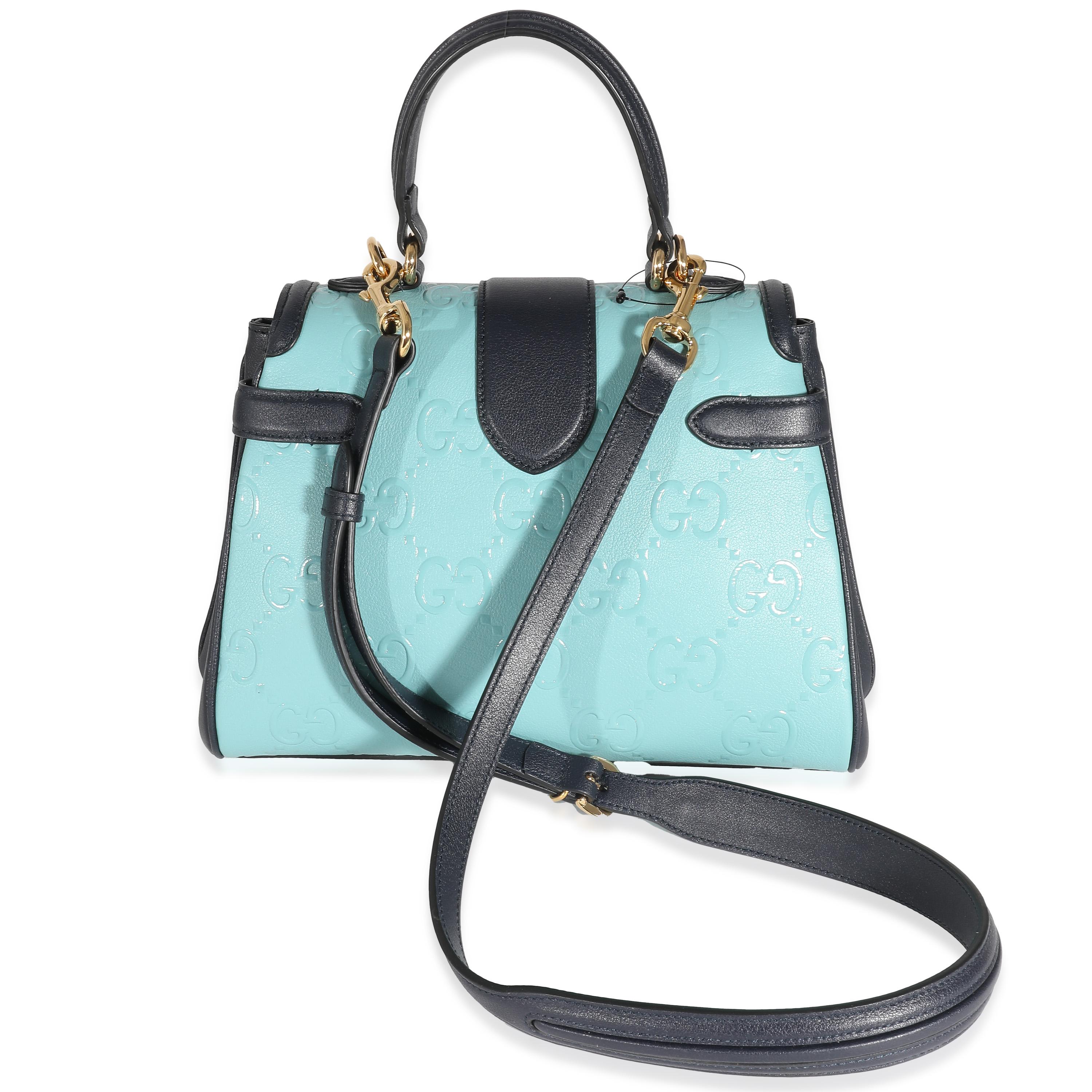Sac à poignée Gucci en cuir de veau bleu Wonka Grain GG Monogram en vente 3