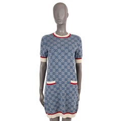 GUCCI blue wool 2019 SHORT SLEEVE GG JACQUARD KNIT Dress S