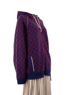 Gucci Blue Wool Knitted Supreme GG Zipped Jacket Size L