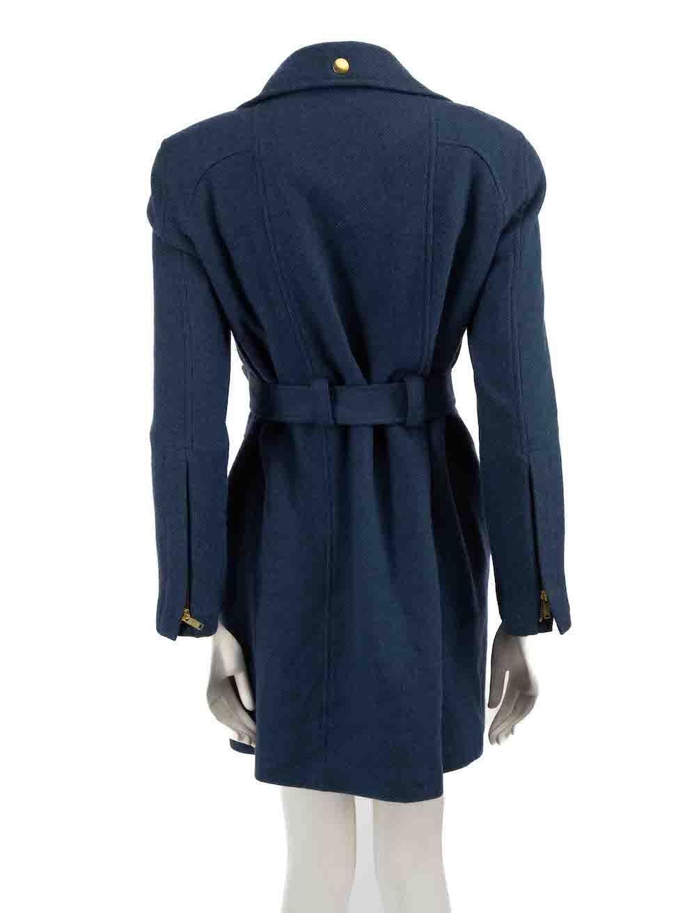 Gucci Blue Wool Mid-Length Belted Coat Size M In Good Condition For Sale In London, GB