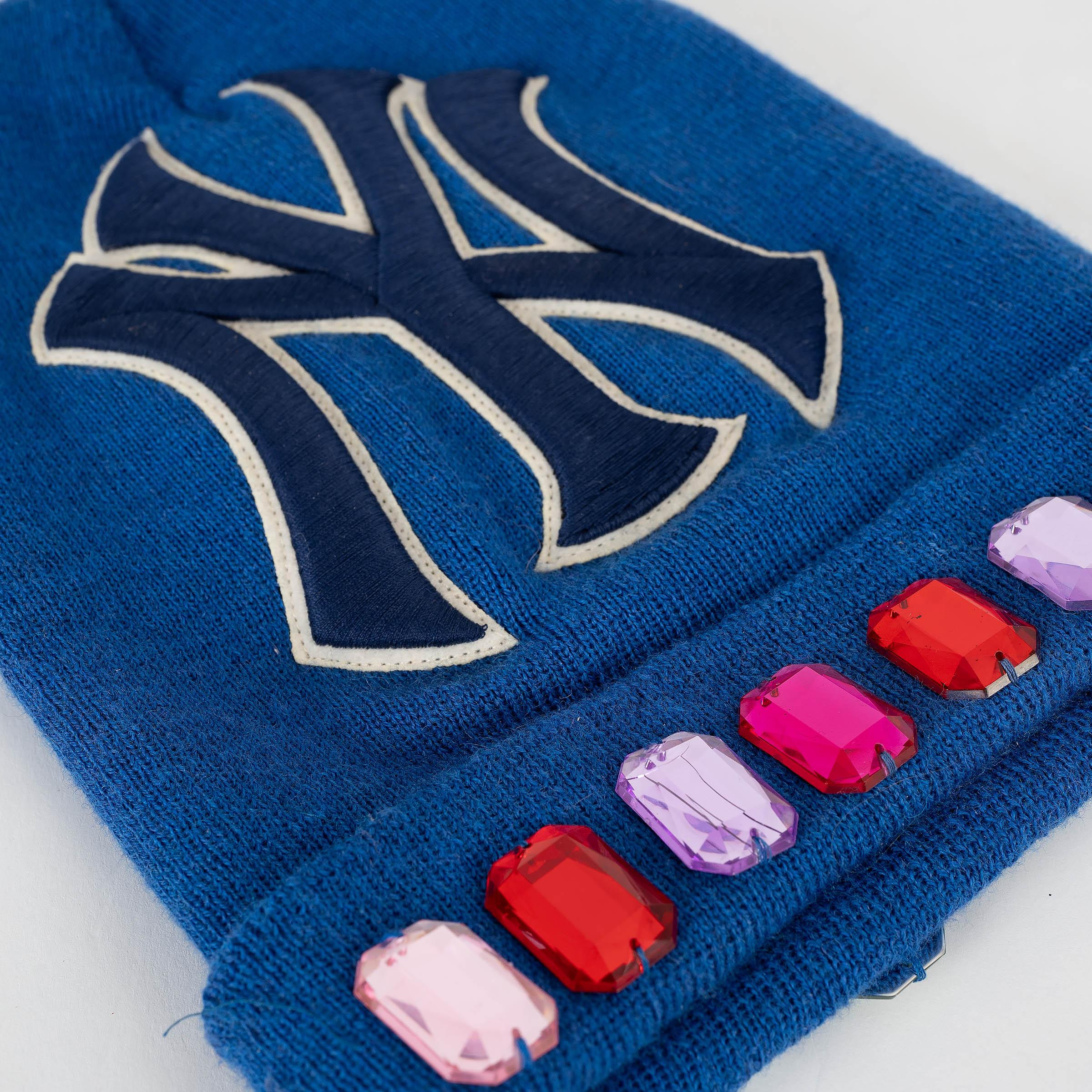 Gucci bleu laine MLB NY YANKEE CHRYSTAL Bonnet M en vente 2