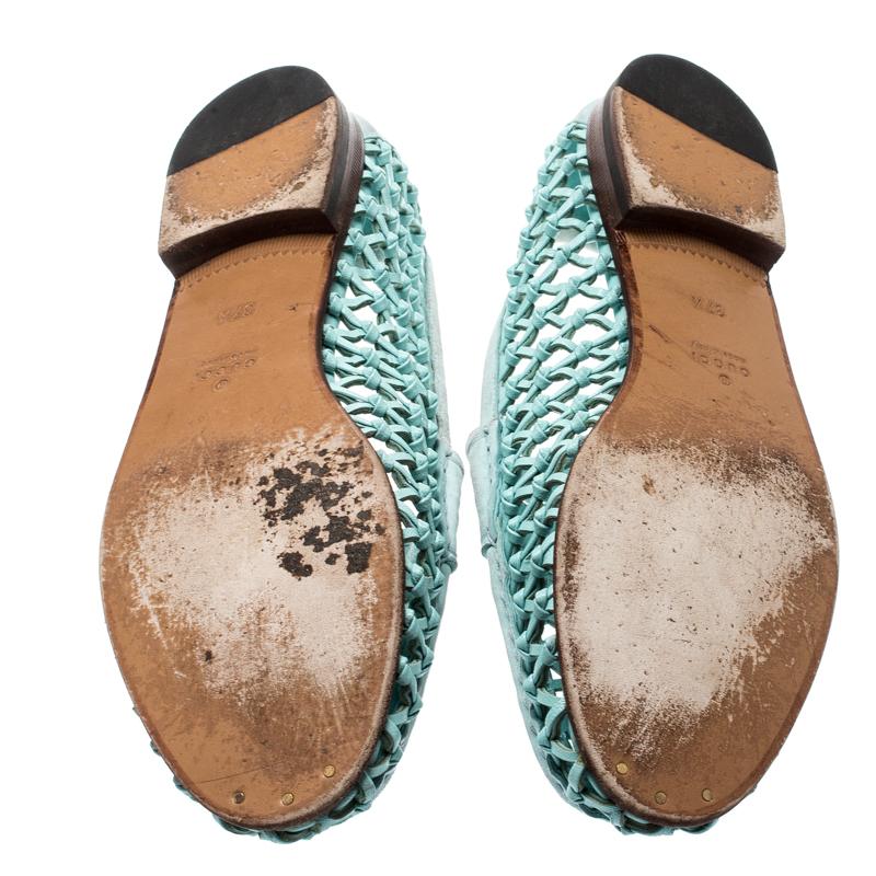 Gucci Blue Woven Leather Horsebit Slip On Loafers Size 37.5 In Good Condition In Dubai, Al Qouz 2