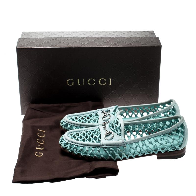 Gucci Blue Woven Leather Horsebit Slip On Loafers Size 37.5 4