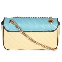 Gucci Blue Yellow Calfskin Matelasse Diagonal Torchon Small GG Marmont Bag