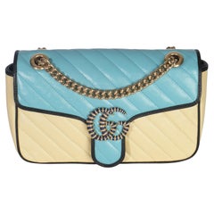 Gucci Blue Yellow Calfskin Matelasse Diagonal Torchon Small GG Marmont Bag