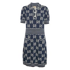Gucci Blue Zima Jacquard Cotton Blend Knit Mini Dress L