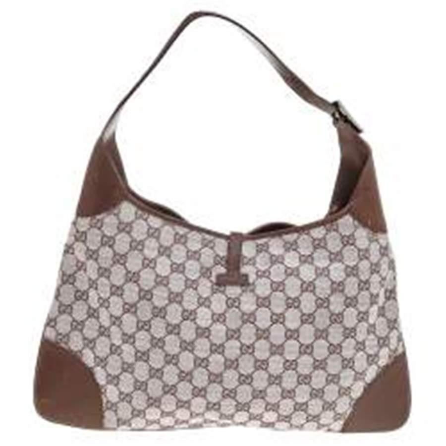 Gray Gucci Blush Pink/Brown Canvas And Leather Vintage Jackie Hobo