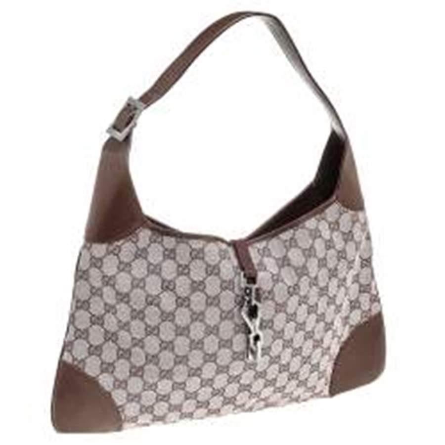 Gucci Blush Pink/Brown Canvas And Leather Vintage Jackie Hobo In Good Condition In Dubai, Al Qouz 2