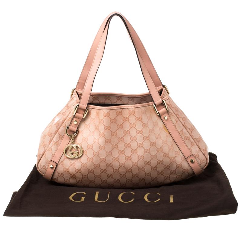 Gucci Blush Pink GG Crystal Canvas and Leather Abbey D Ring Hobo 5